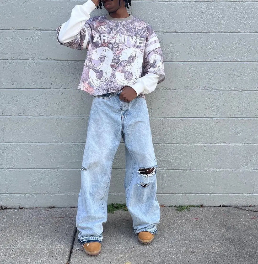Tactical Camouflage Double Layer Two Piece Sweatshirt Y2K Men Harajuku Hip Hop Letter Breathable Oversized Baseball Jersey 241223