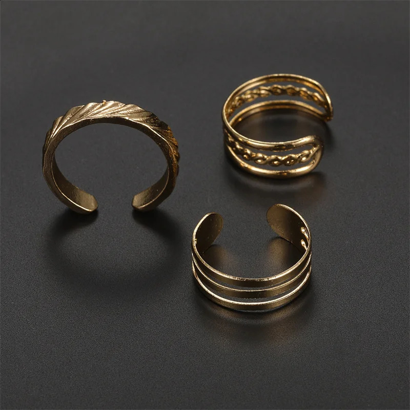 3PCS Fashion Ins Open Toe Rings For Women Adjustable Simple Minimal Hollow Summer Beach Smooth Feet Ring Jewelry On Foot 241225