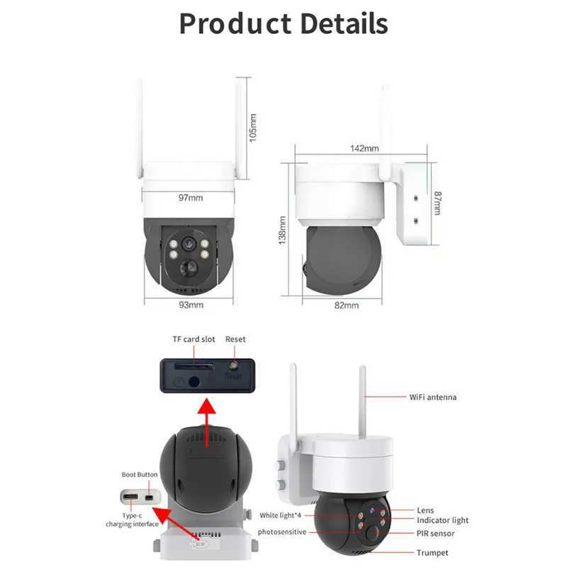 Solar ipc Camera Outdoor Security Protection WiFi SurveillanceWith Solar Panel Human Detection PTZ CCTV HD ICSEE i66 smart solar Z241231