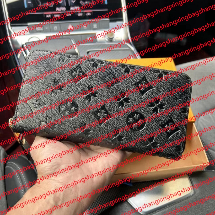 Designers Leather Single Zipper Long Wallets Evening Bags Coin Purse Embossed Clutch With Box serial number Wallet Lity