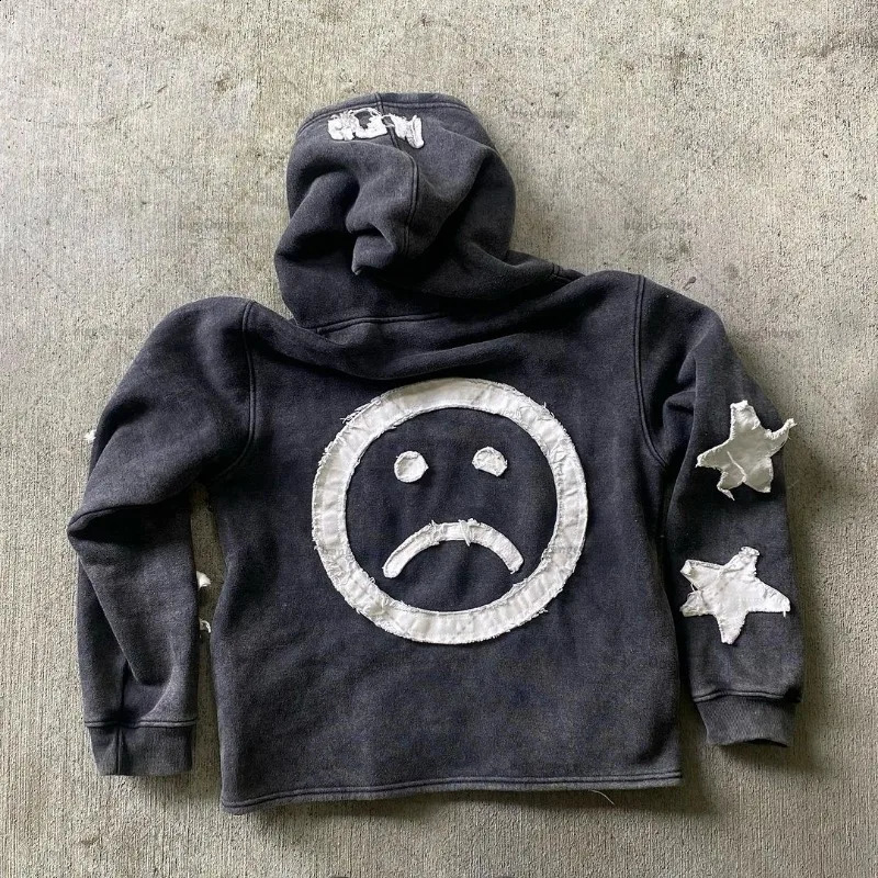Star Letter Embroidered Zipper Sweatshirt Women Y2k Street Fashion Loose Oversized Hoodie Versatile Casual Retro Jacket 241231