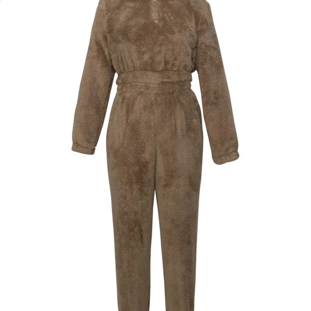 Fashion and casual solid color plush womens set for autumn and winter ultra short jacket ultra-thin warm sports Trouser girls 2-piece set 241230