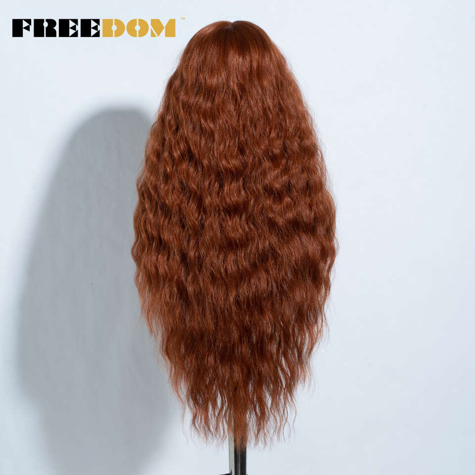 FREEDOM Synthetic Lace Front For Women Easy Wear Soft Long Curly Wavy Ombre Blonde Ginger Wig Cosplay Wigs Heat Resistant