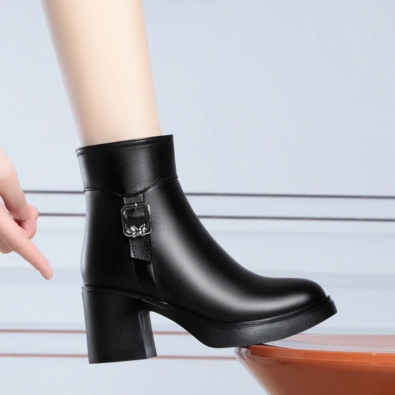 AIYUQI Women's Winter Shoes Boots Fashion High Heeled Ankle Boots Women Natural Wool Warm Boots Women