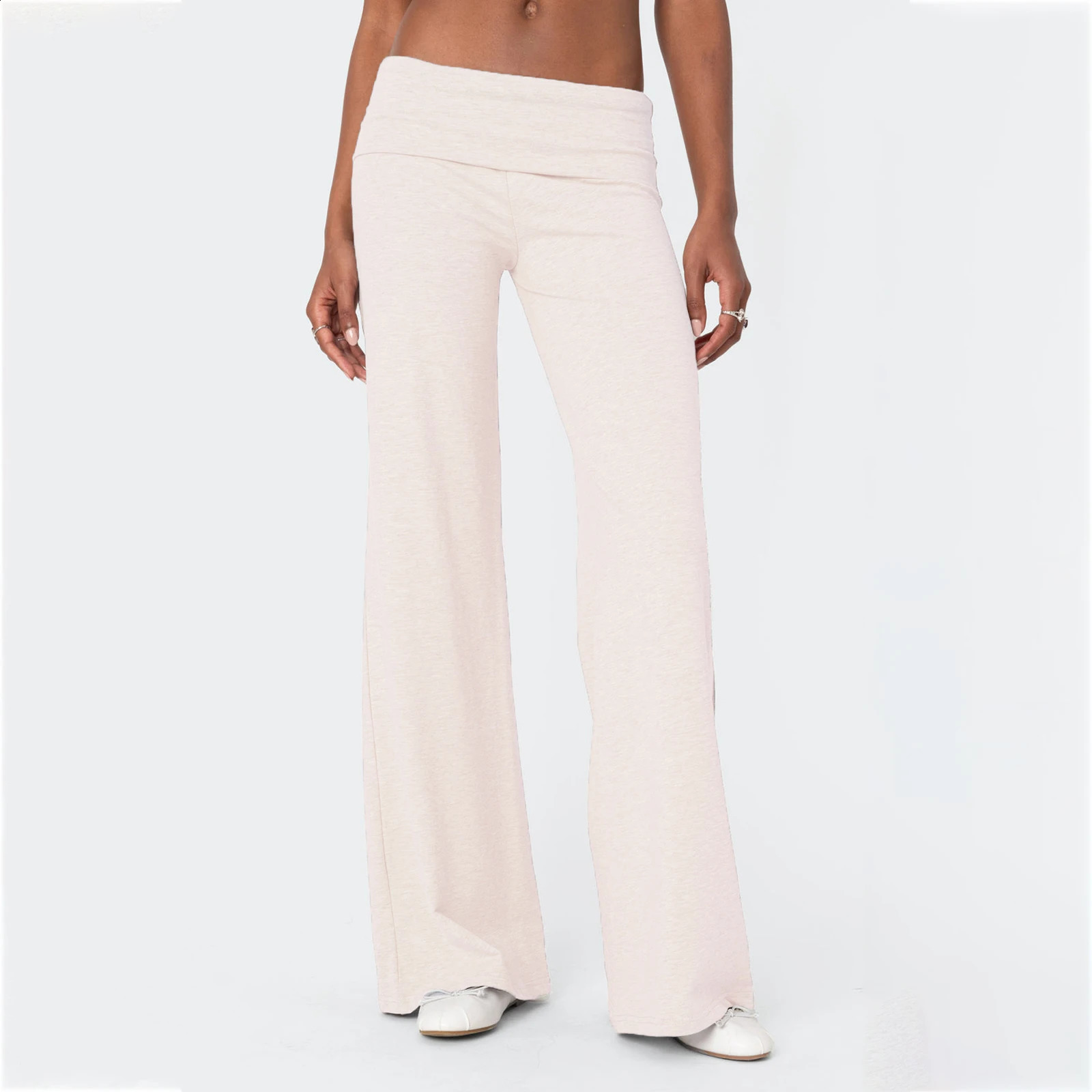 Women Low Waist Flare Leggings Fold Over Skinny Yoga Pants Wide Leg Stretchy Bootcut Bell Bottoms Leggings Loungewear Sweatpants 241223