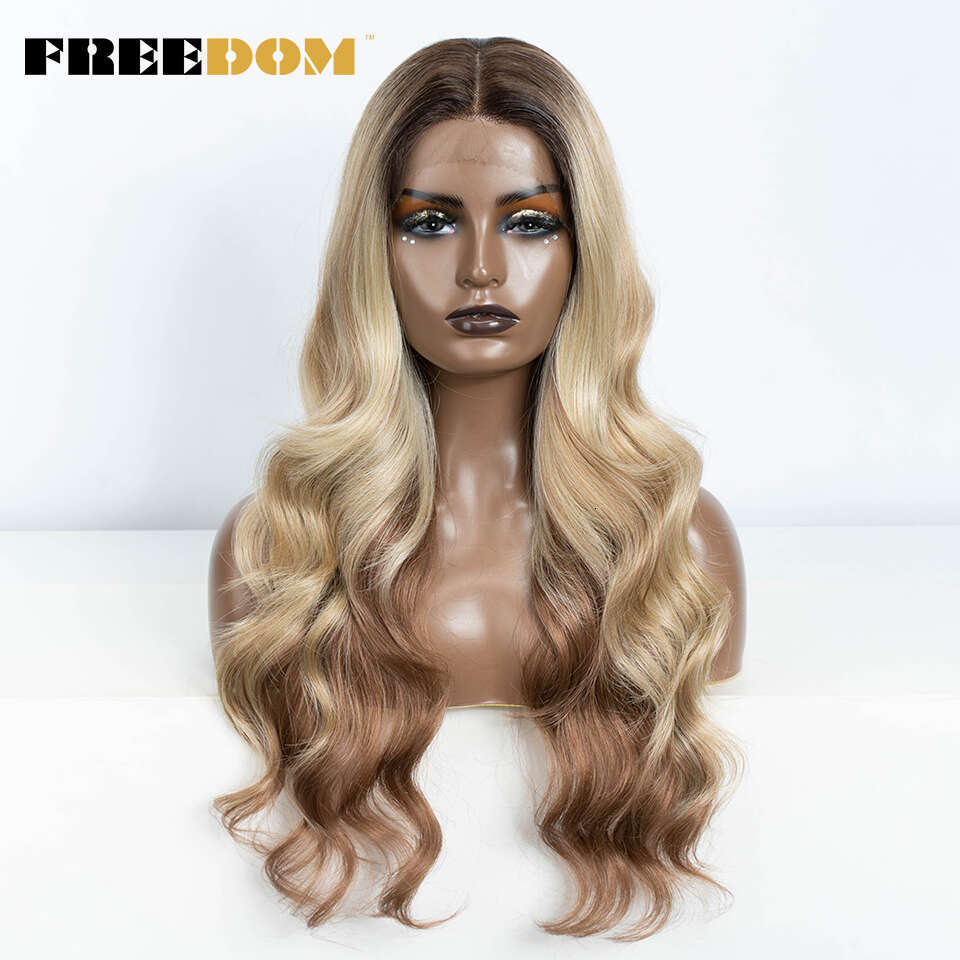 13X4 Synthetic Frontal For Women Body Wave Ombre Blonde Brown Ginger Lace Heat Resistant Cosplay Wigs