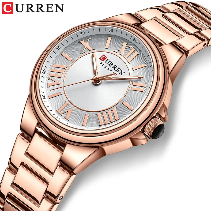 CURREN 9091 Womens Quartz Watch Fashion Simple Elegant Rose Gold Analog Display Steel Strap Wristwatch for Ladies Clock Gift 241225