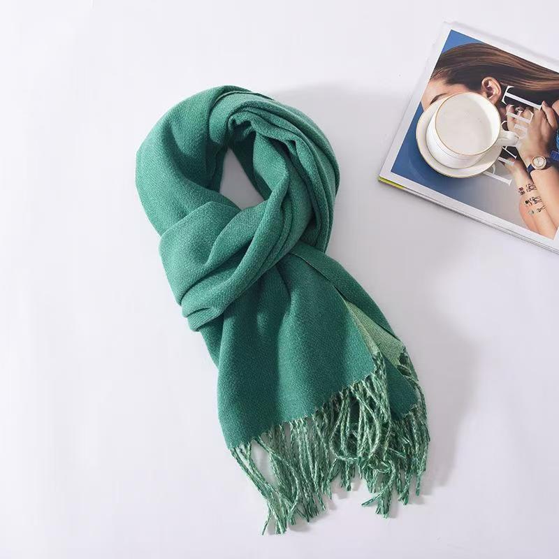 T045 solid color double-sided scarf female thick warm tassel shawl neck scarf winter cashmere scarf