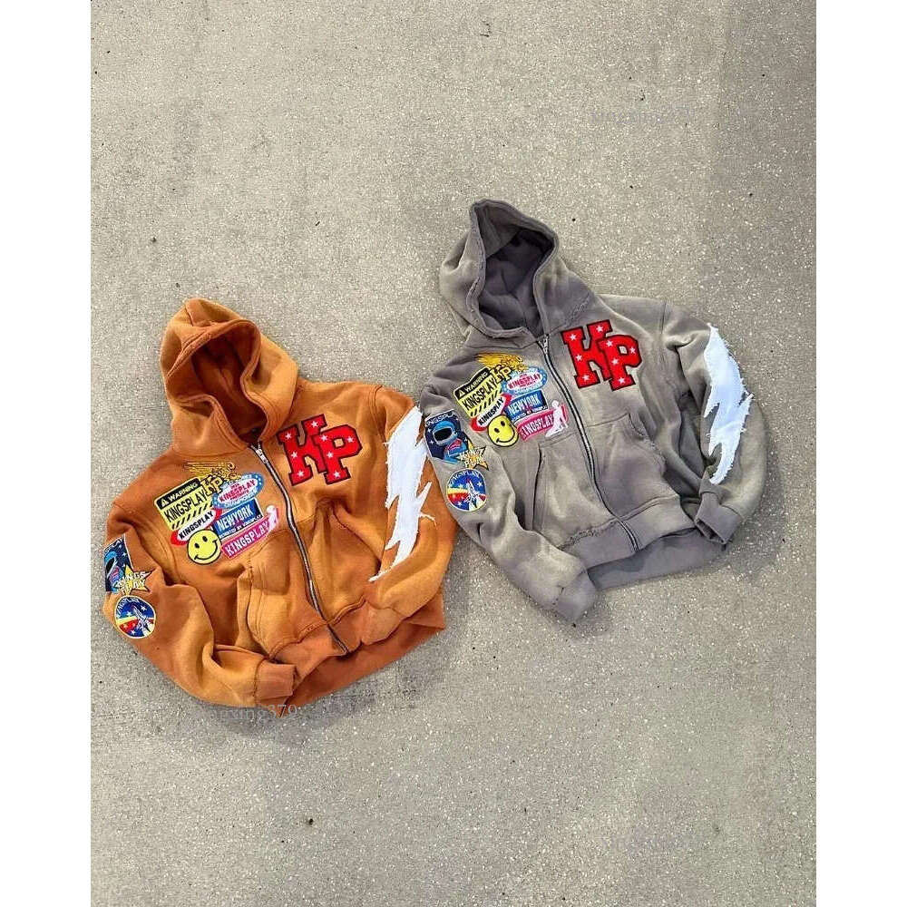 Y2k Hip-hop Letter Embroidered Oversized Sweatshirt Men Gothic Fashion Retro Trendy Street Harajuku Zipper Hoodie Women 240906