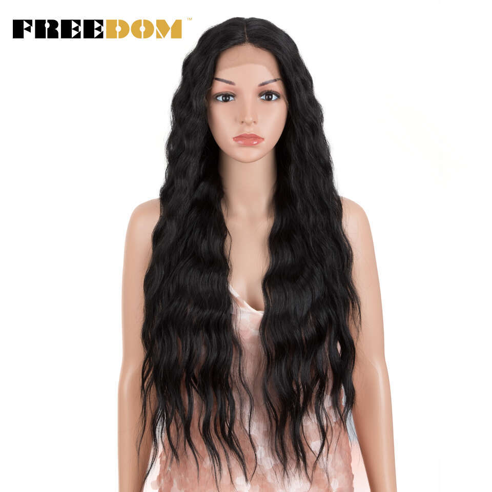 Lace Wig Long Deep Wavy Ombre Blonde High Temperature Synthetic For Black Women Cosplay Wigs