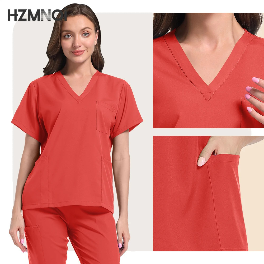 Scrubs Uniform Suit Short Sleeve V-neck Pants Set Nursing Uniform Women Multicolor Pet Doctor Scrub Workwear 241230
