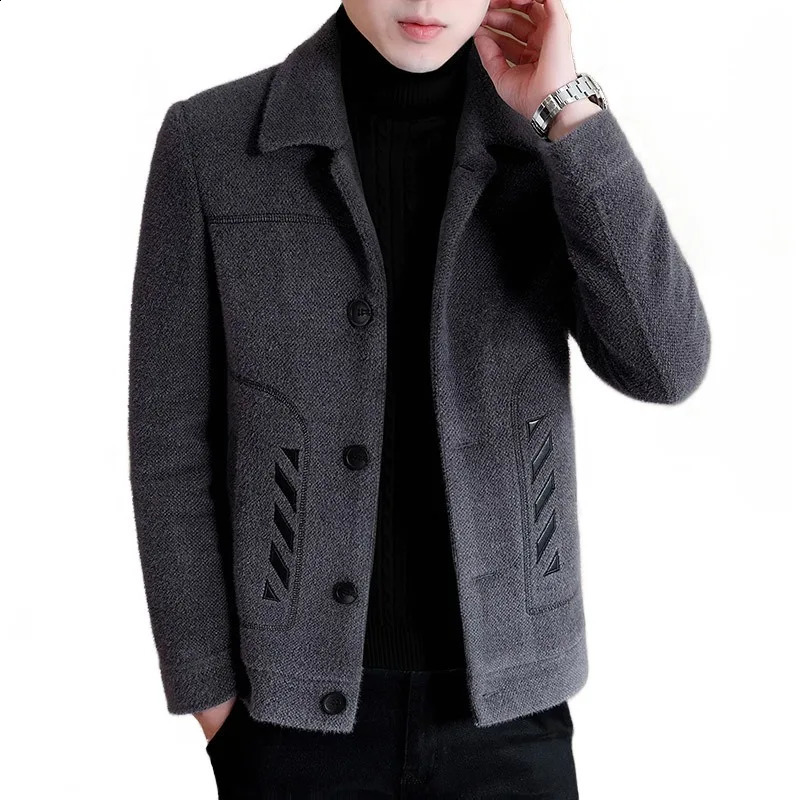 Autumn and Winter Cotton Coat Mens Solid Color Versatile Trend Personalized Polo Collar Large plush Warm Jacket Coat Cotton 241225