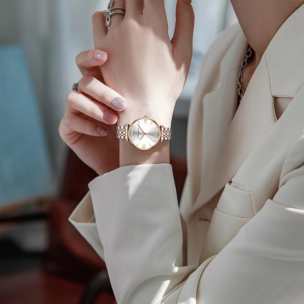 Fashion Rose Gold Stainless Steel Women Watch Elegent Japan Movement Quartz Wristwatch Simple Round Dial Waterproof 241225