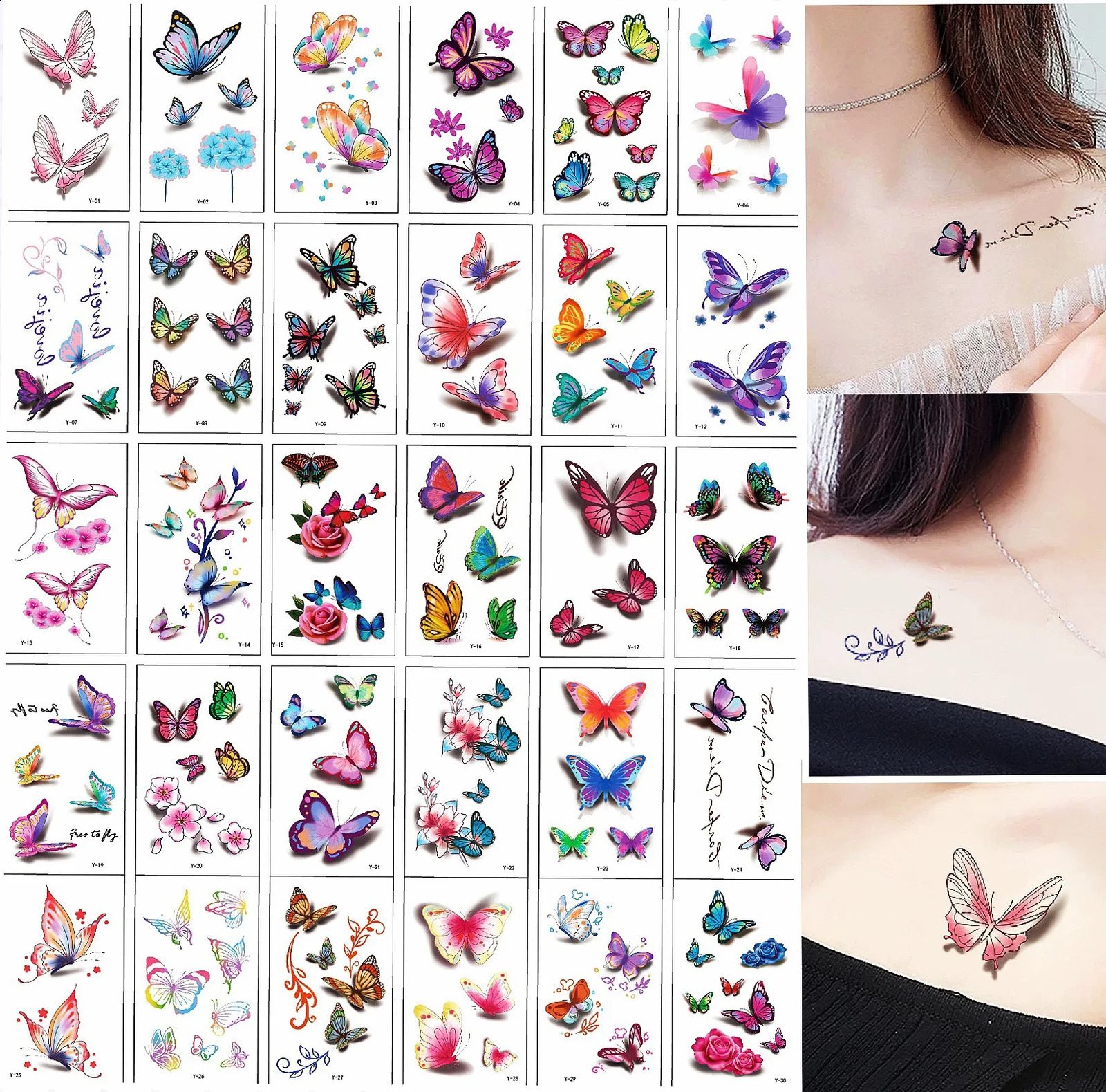 30PCS Butterfly Tattoo Stickers for Children Waterproof Tattoos Kids Temporary Womens Tips ZS314 241230