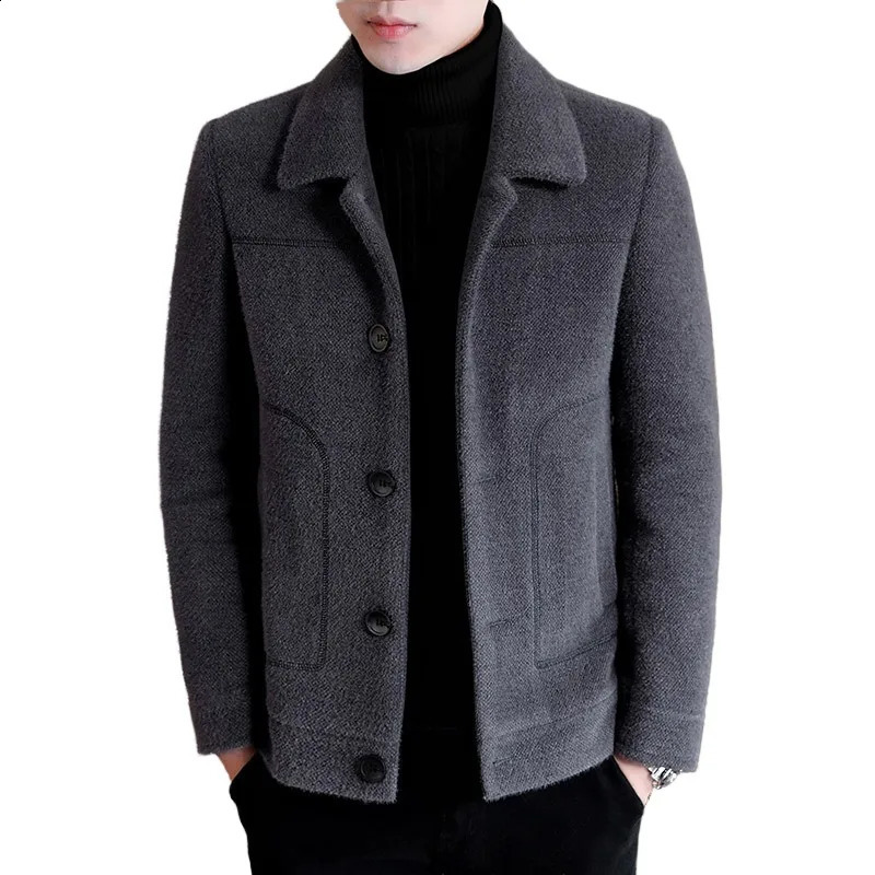 Autumn and Winter Cotton Coat Mens Solid Color Versatile Trend Personalized Polo Collar Large plush Warm Jacket Coat Cotton 241225