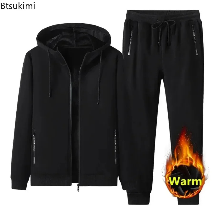 2025 autumn winter mens fashion mens clothing with wool thickened warm cotton hooded sportswear mens casual track and field clothing 241231