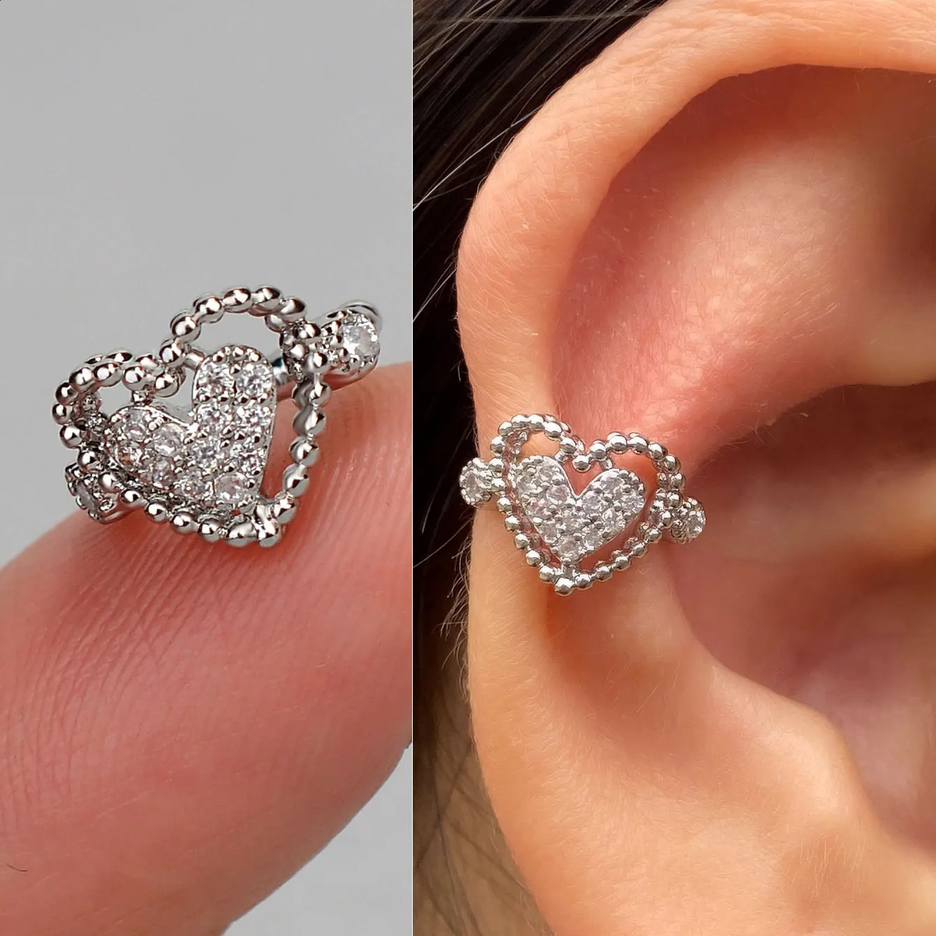 1PC Delicate Zircon Clip on Earrings Female Heart Ear Cuff No Piercings Cartilage for Women 2025 Fashion Jewelry 241225