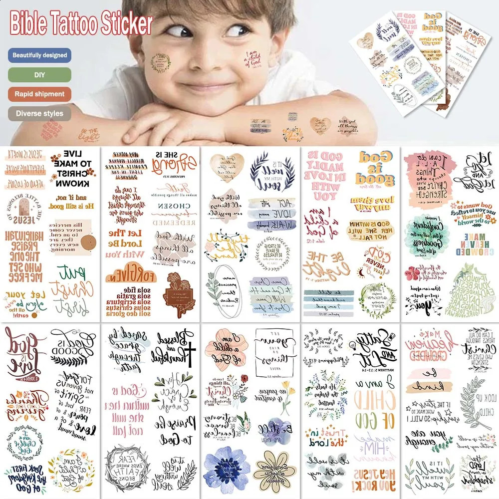 10pcsset Bible verse tattoo stickers diy body decoration disposable 241230