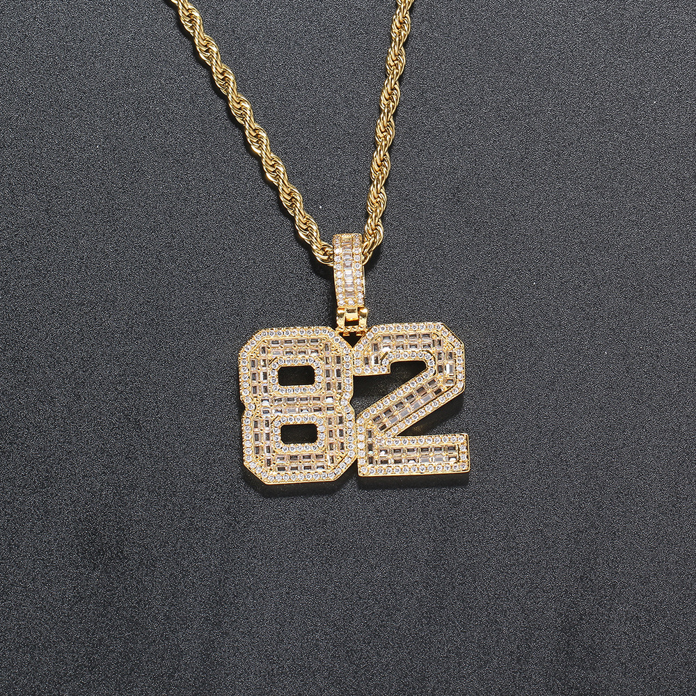 Hip Hop Charm DIY Custom 0-9 Numbers Pendant Necklace Jewelry 5A T Zircons Mens Women Gift