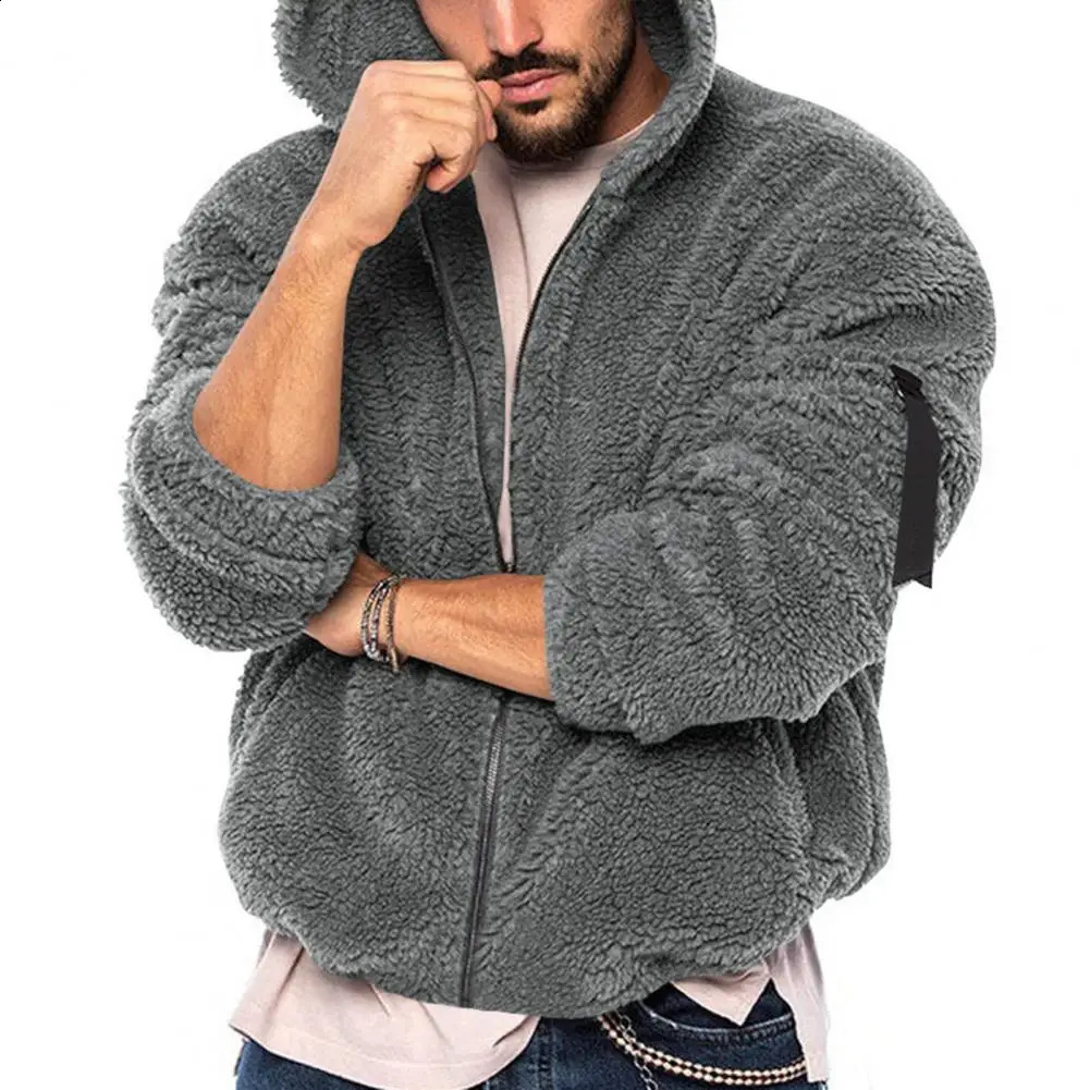 Plush Men Jacket Fluffy Fleece Thick Warm Coat Jacket Long Sleeve Hooded Coat Thicken Warm Men Coat Outerwear Sweatshirt Hoodie 241225
