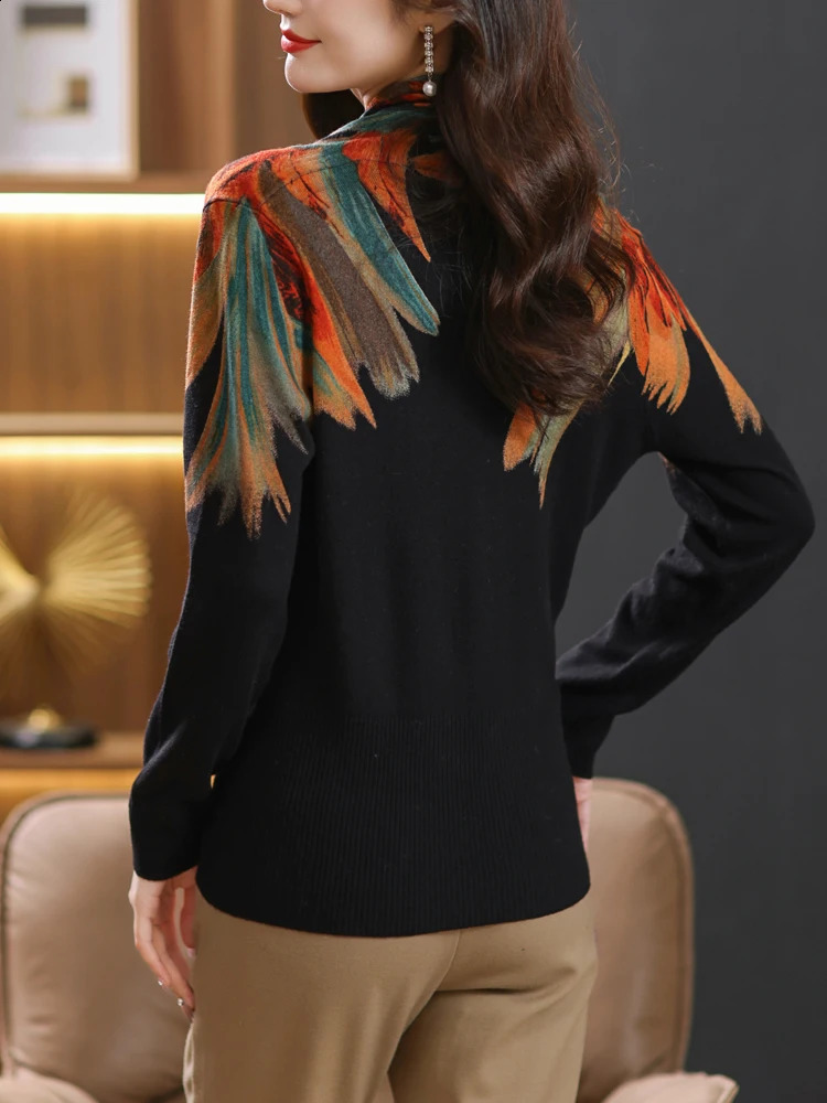 Print Sweater Tops Autumn Korean Fashion Women Clothing Long Sleeve Pullover Knitwears V Neck Womens Sweaters 241231m