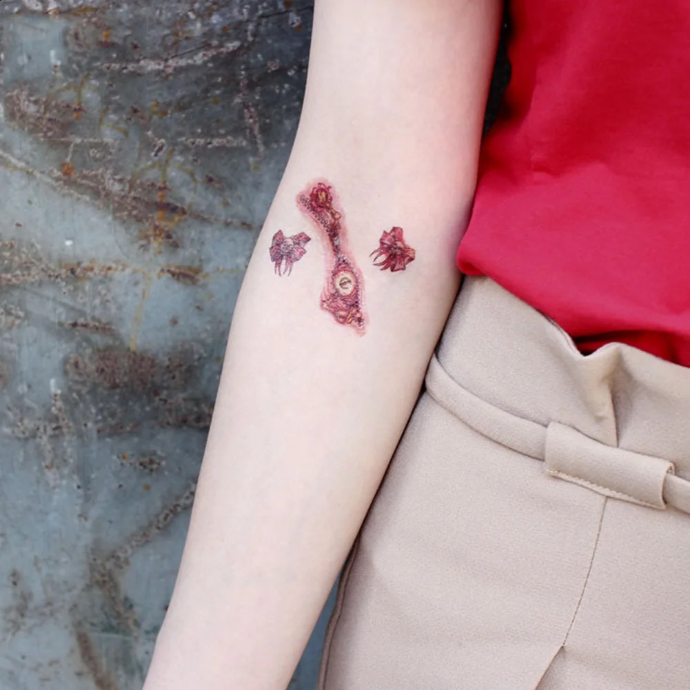 Halloween Scar Temporary Tattoo Sticker Zombie Party Supplies Cosplay Props Wound Bloodstain Pattern Makeup 241230