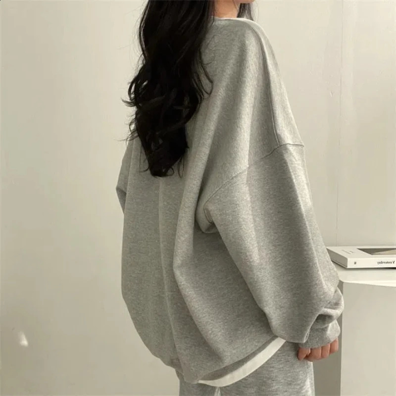 Spring Autumn Long Sleeve Loose Contrast Two Pieces Pullovers Top Casual Solid Youth Hoodies Korean Fashion Women Clothing 241223