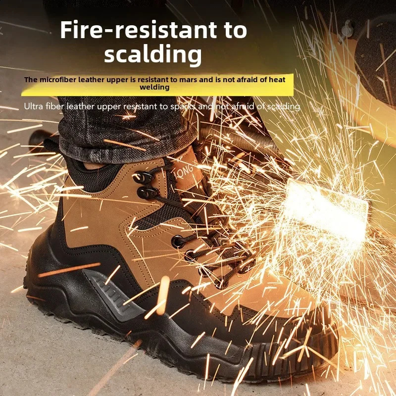 high top safety shoe for work waterproof shoes men anti smash steel toe boots puncture sneakers 241225