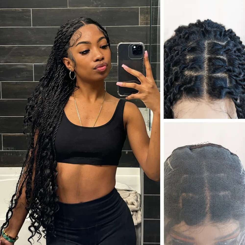 Lace Front Wig Cover T Shape Handwoven With Black Long Straight Hair And Synthetic Fiber Headband T-Shaped Lace Wig
