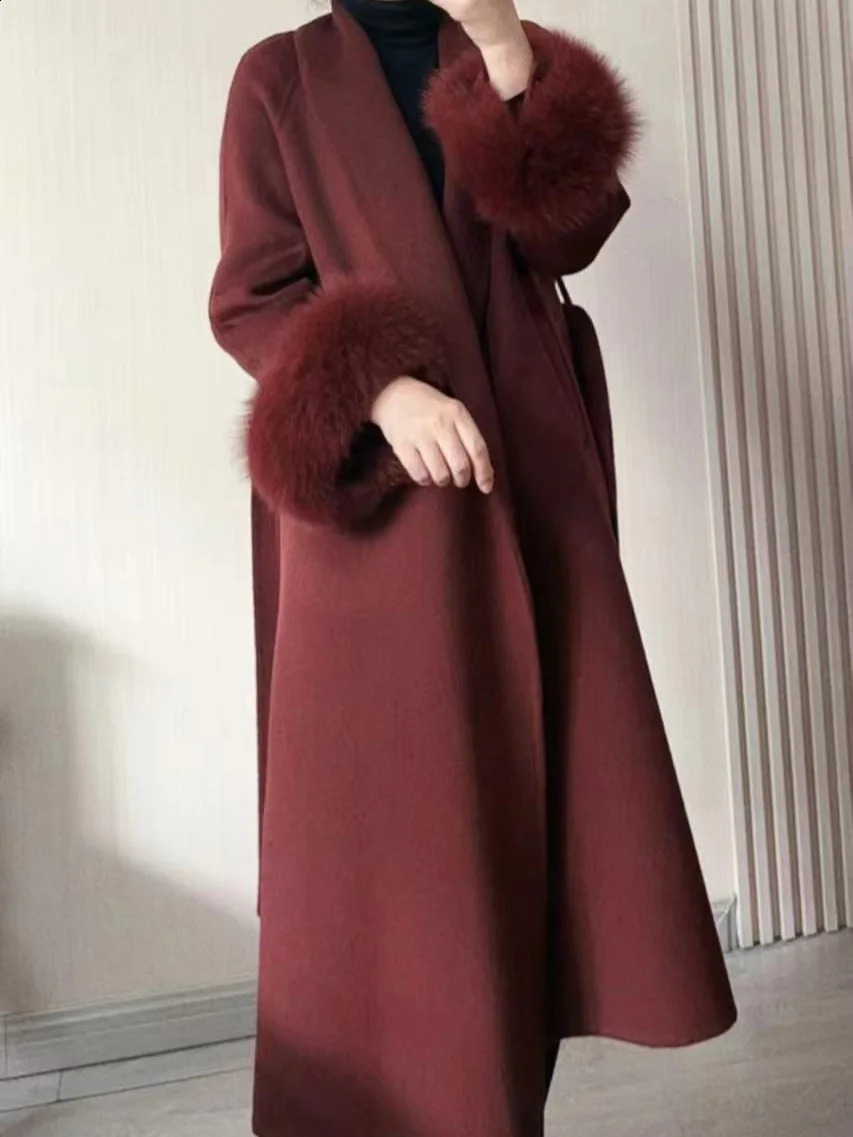 EWQ Chic Brown Woolen Coat Overcoat Wool Tops Chemisier Femme Gray Long Jacket Trendy Womens Clothing 2025 Winter 241231