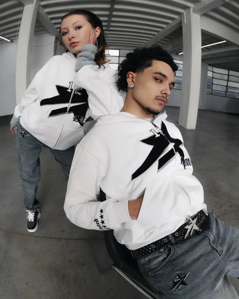 Y2K Zipper Hoodie Hip Hop Harajuku Trend Retro Street Wear Mens and Womens Wear Model Sports Hoodie Loose Casual Sports Hoodie Top 241231