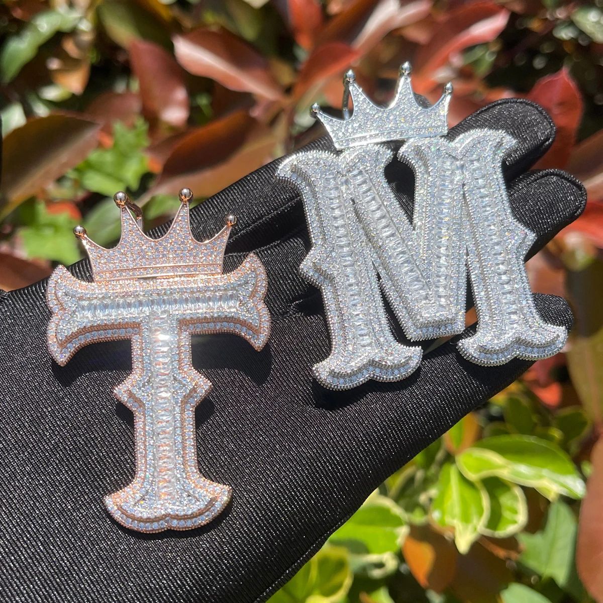 Hip Hop DIY Custom A-Z Name Initials Letters Pendant Necklace Crown Clasp Jewelry with Rope Chain