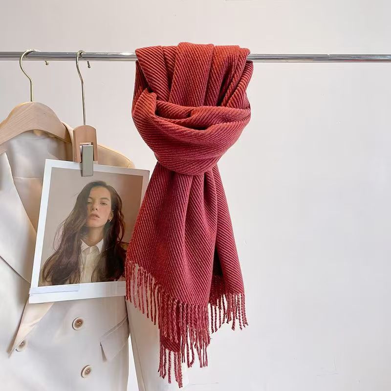 T044 autumn and winter new thick warm scarf women's wrinkled long solid color large shawl style Korean version all-match