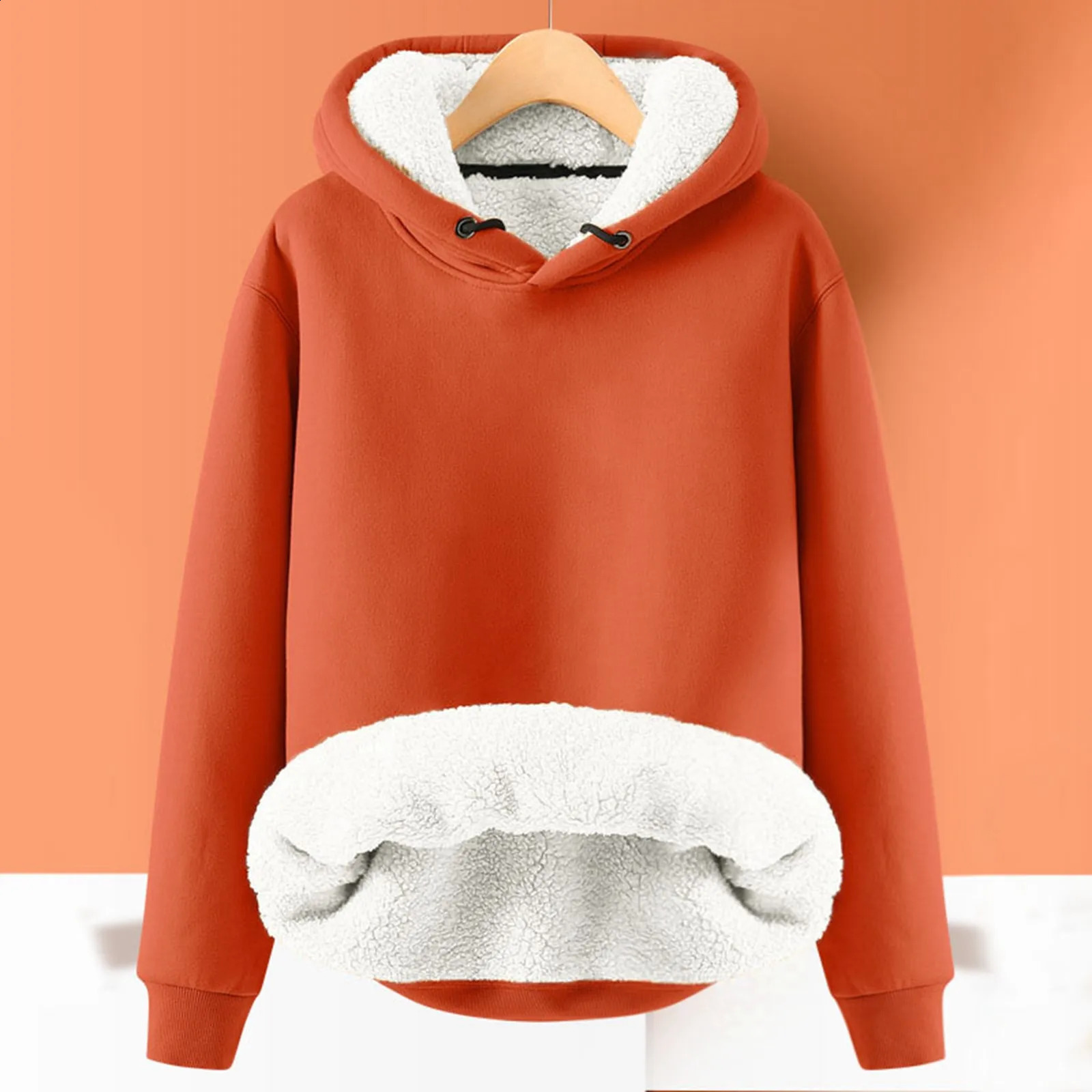 Womens Pink Fleece Sweatshirt Autumn and Winter Soft Thicken Warm Hoodies Pullovers Tops Casual Long Sleeve Hooded Jackets 241223
