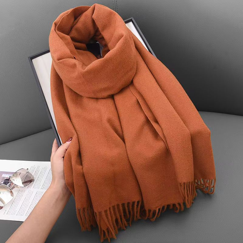 T046 scarf winter women's cashmere literary autumn and winter thick warm dual-use solid color Korean version fashion atmosphere scarf
