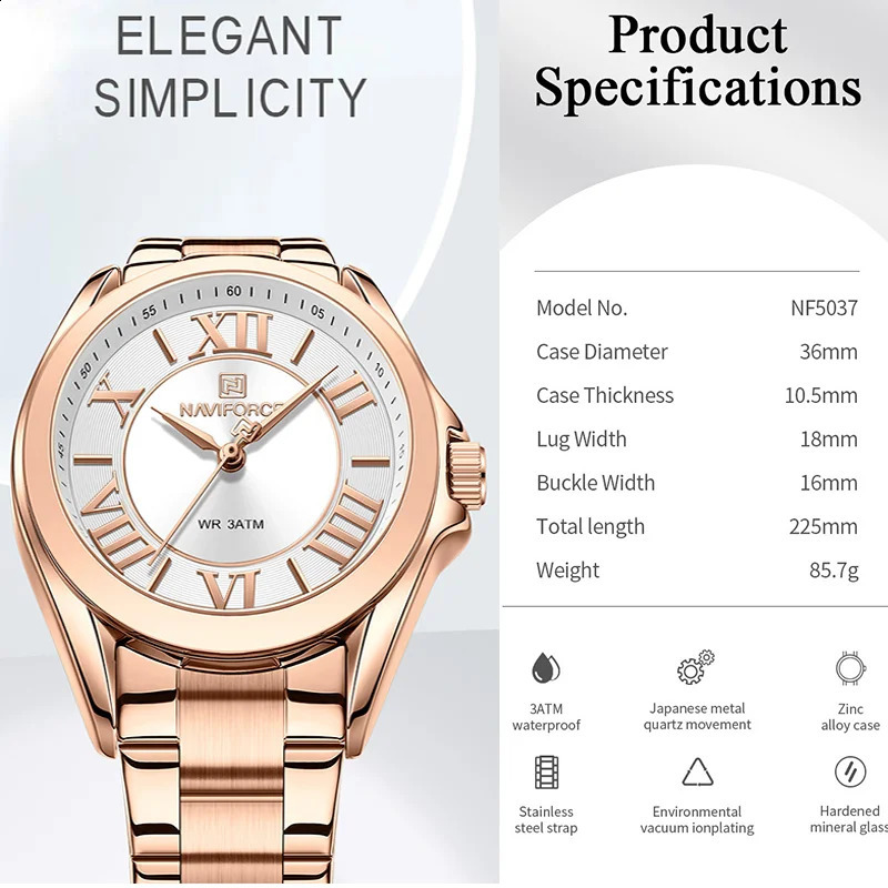 NAVIFORCE Women Watches Fashion Casual FemaleLadies Stainless Steel Quartz Wristwatches Life Waterproof Girlfriend Gift 241225
