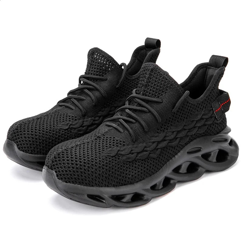 JIEFU Safety Shoes for Men Lightweight Comfortable Steel Toe Work Sneakers NonSlip Construction Black Footwear 241225