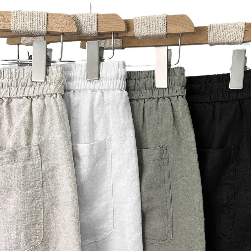Linen Natural Pure Skin Breathable Summer Pure Color Fashion Linen Slim Fit Men Loose 100 Linen Straight Flax Casual Pants 241231m