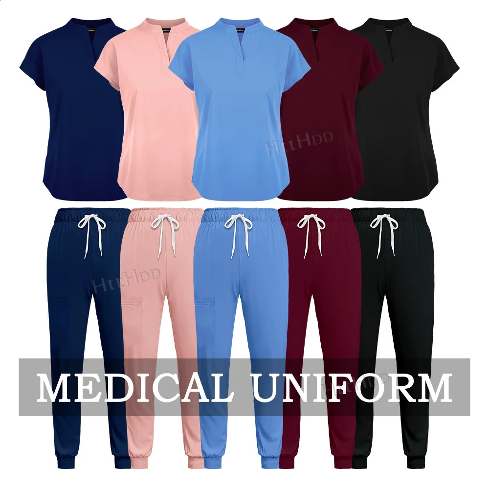 Scrub Joggers Sets Fashion Nurse Uniform Women Men Beauty Salon Healthcare Pharmacy Nursing Scrub Toppants Suit Uniform 241230