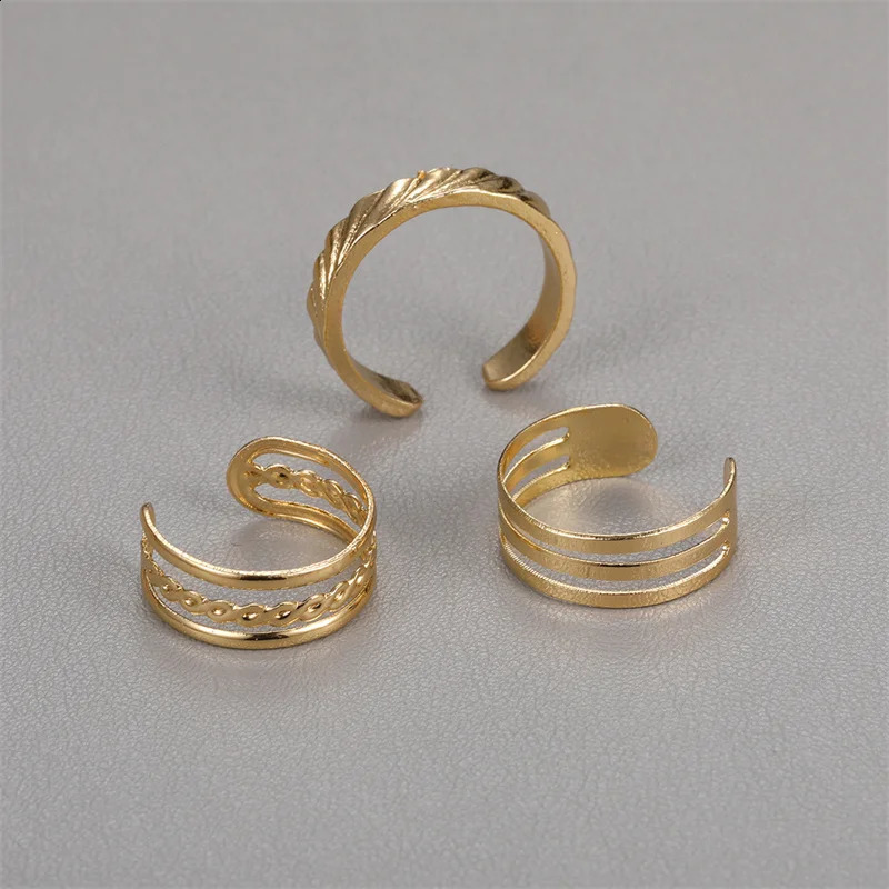 3PCS Fashion Ins Open Toe Rings For Women Adjustable Simple Minimal Hollow Summer Beach Smooth Feet Ring Jewelry On Foot 241225