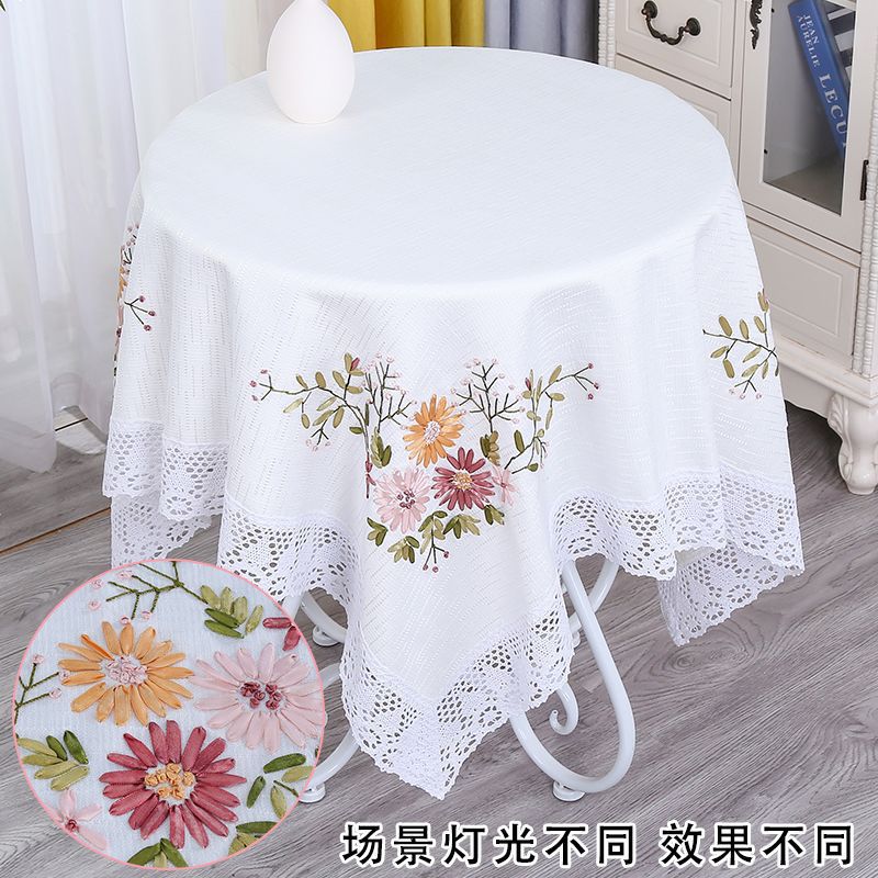 Ribbon hand-embroidered high-end Chinese pastoral dining table cloth F-1