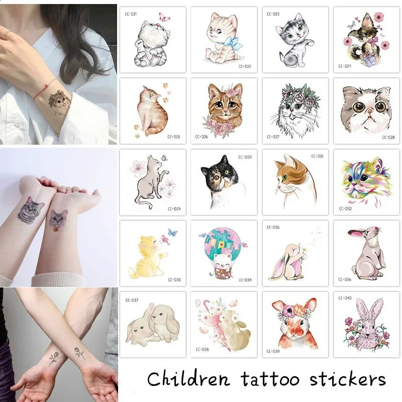 20 PCSSET Cartoon Tattoos Children Party Makeup Flower Cat Dog Unicorn Butterfly Temporary Body Art Disposable Stickers 241230