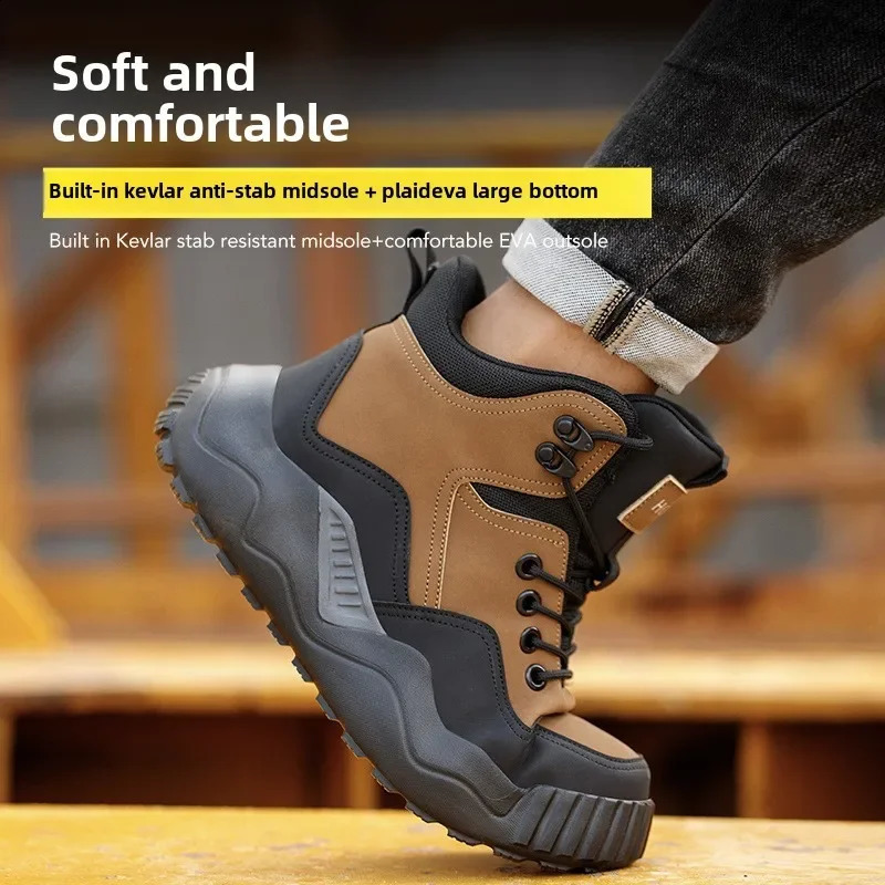 high top safety shoe for work waterproof shoes men anti smash steel toe boots puncture sneakers 241225