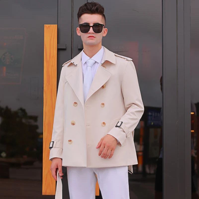 2024windbreaker mens Short length double breasted Beige British handsome trend thickened detachable down liner trench coat men 241225