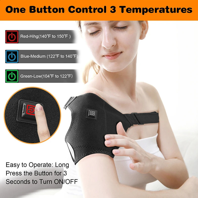 Heated Shoulder Brace Adjustable Heating Pad Unisex Heat Therapy Massager Wrap for Frozen Pain Relief 241230