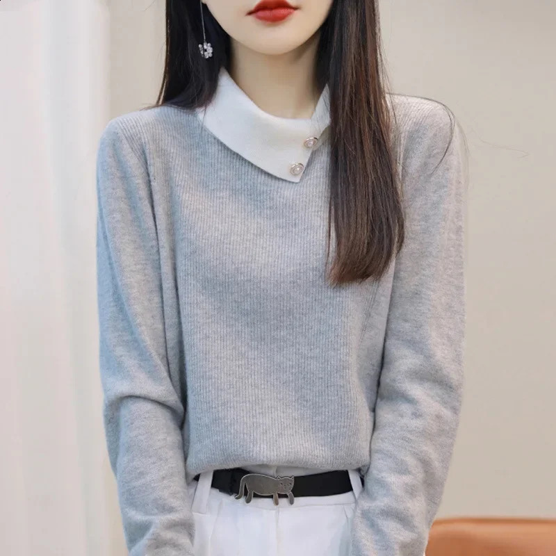 French Style Top Autumn Knitted Pullover Sweater Long Sleeve Ladies Inner Base Layer Doll Neck n Outerwear Yarn 241227