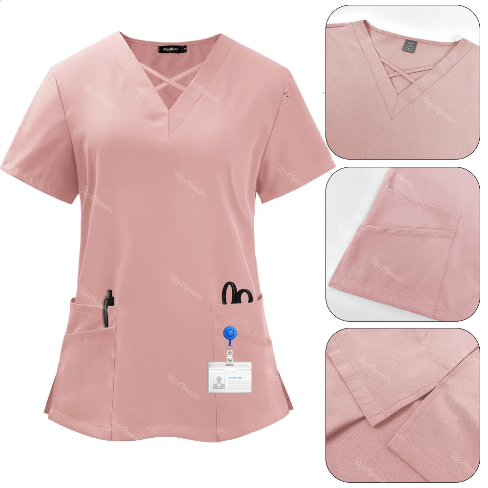 Beauty Topspants Uniform Surgery Scrubs Set Short Sleeve Pet Shop Doctor Nurse Nursing Uniform Women Workwear Scrub Set 241230