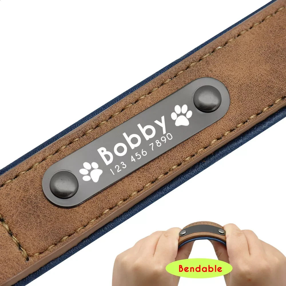 Personalised Dog Collar Soft Leather Free Engraved ID Tag for Pets SXL Anti Lost Puppy Pet Accessories 241226