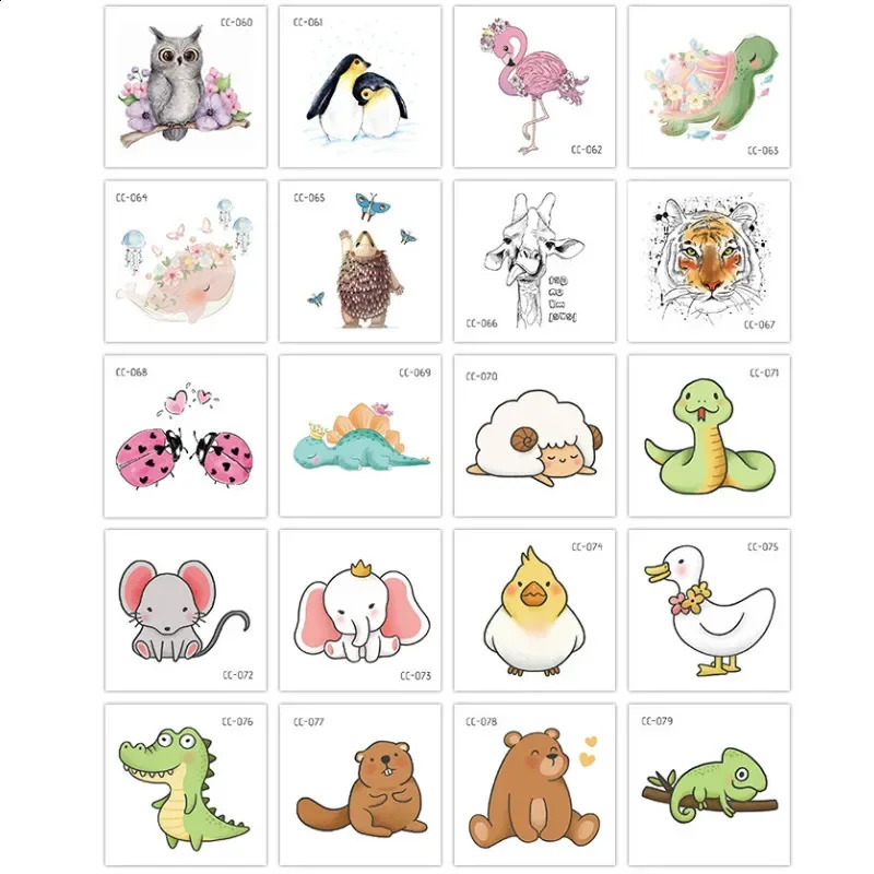 20 PCSSET Cartoon Tattoos Children Party Makeup Flower Cat Dog Unicorn Butterfly Temporary Body Art Disposable Stickers 241230