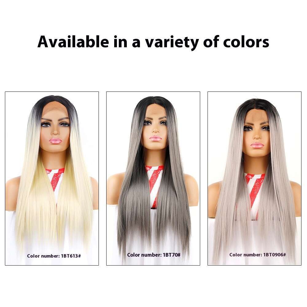 Lace front wig cover T-shaped front long straight hair T-shaped front wig synthetic lace headband simulated silk chemical fiber lace wig cover